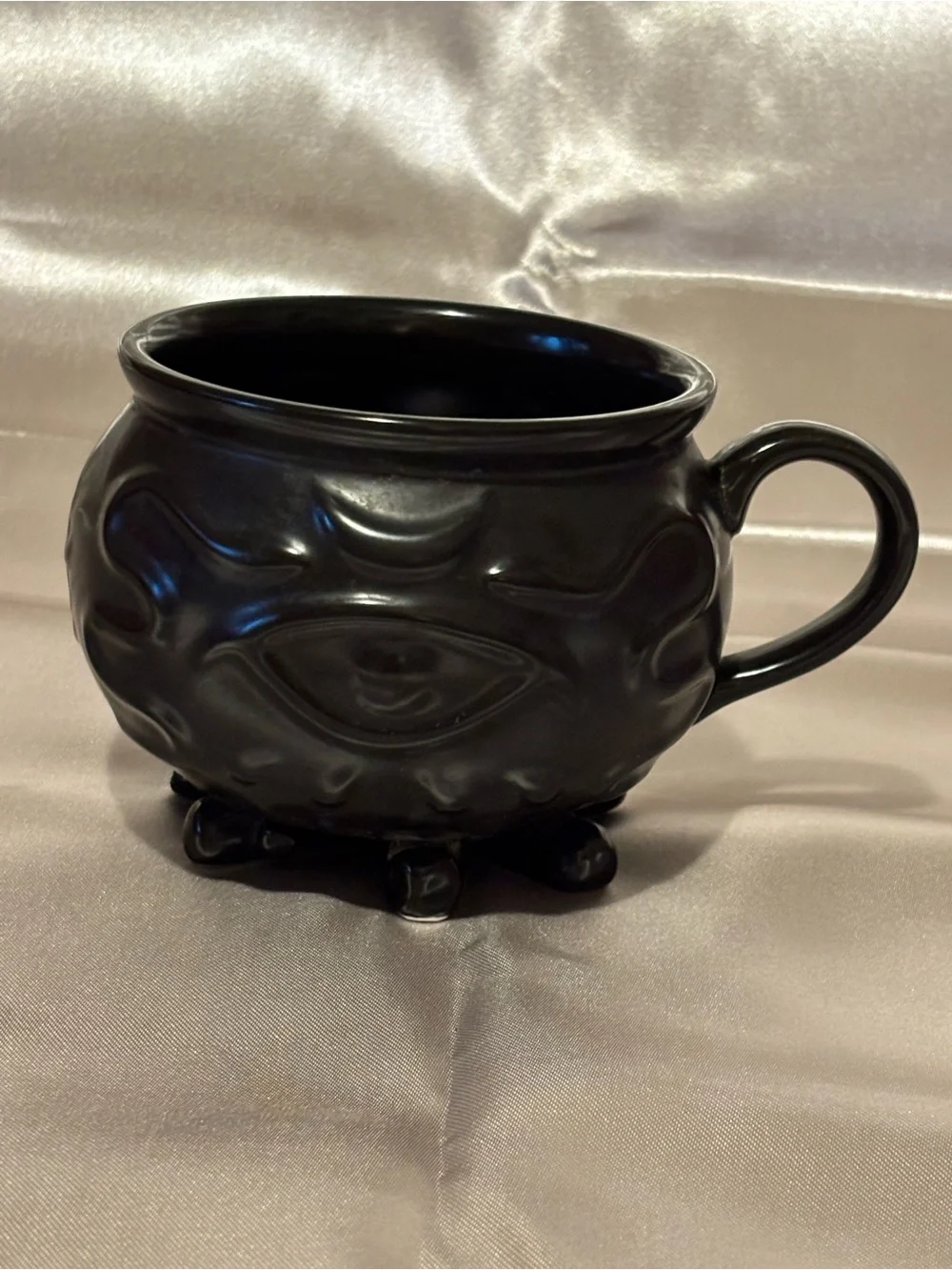 Black Cauldron Ceramic Mug. Halloween. Embossed.